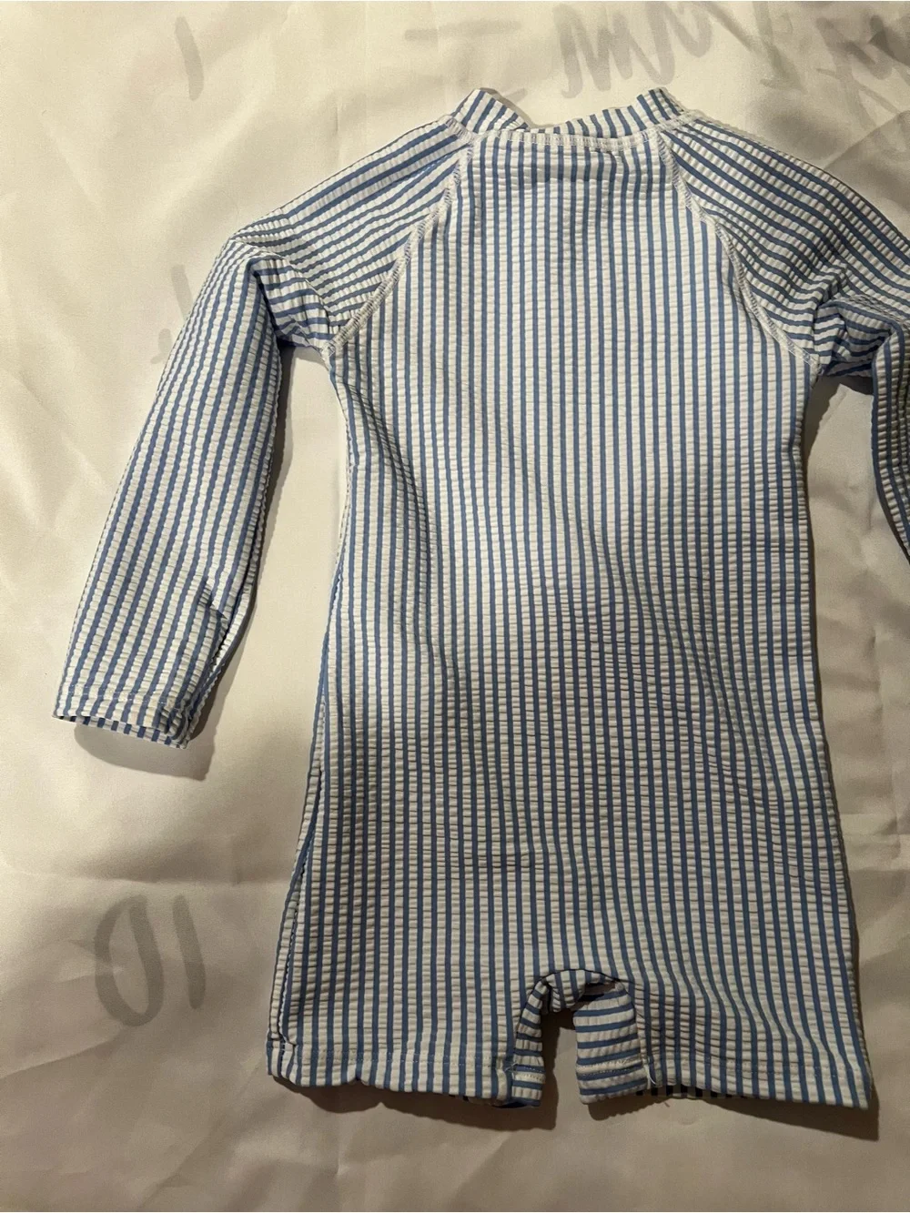 Tommy Bahama Blue & White Stripe Shortie Swim Suit with Sun Hat Size 24 Months